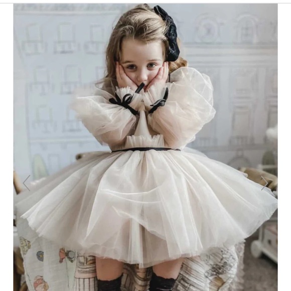 PETITE MAISON KIDS Coco-Caramel Tulle Dress, Beige - Picture 5 of 6